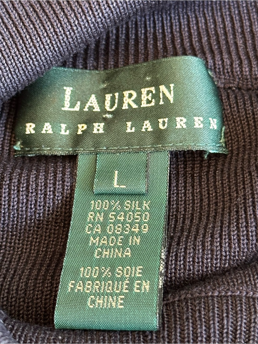 Lauren Ralph Lauren | 100% Silk Navy Mockneck Button Shoulder Sweater, Size L - Picture 5 of 8